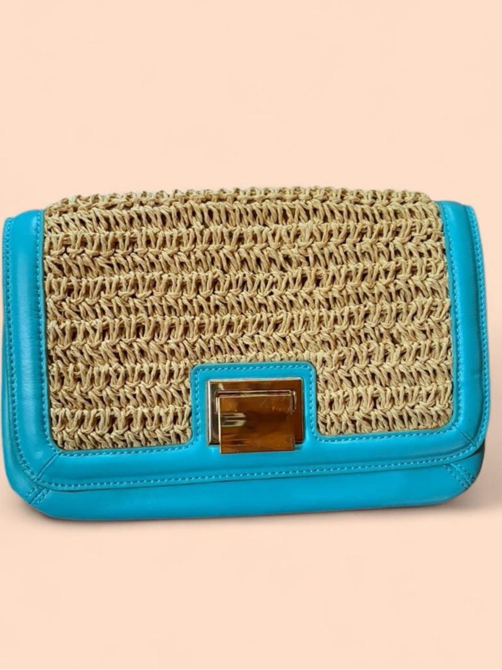 Talbots Turquoise-Trim Straw Clutch